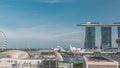 Aerial view of Singapore Marina Bay area timelapse with its financial and tourism district Royalty Free Stock Photo