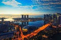 Aerial view of Singapore skyline business district and cityscape at twilight in Singapore, Asia. Royalty Free Stock Photo