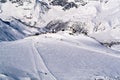 Aerial view of ski resort in the Alps in sunny day Royalty Free Stock Photo