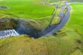 Aerial view of Skogafoss waterfall, Iceland by drone Royalty Free Stock Photo