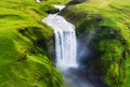 Aerial view on the Skogafoss waterfall in Iceland. Landscape from air. Famous place in Iceland. Royalty Free Stock Photo