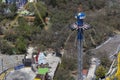 Aerial view of sky-screamer attraction in six flags