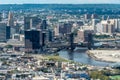 Aerial view of the skyline of Newark, New Jersey, USA and the Raritan River