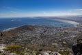 Aerial view of the skyline and shoreline of Cape Town, South Africa