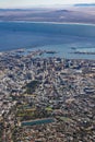 Aerial view of the skyline and shoreline of Cape Town, South Africa