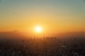 Aerial view. The skyline at sunset with Mount Fuji in Tokyo, Japan Royalty Free Stock Photo