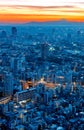 Aerial view of the skyline at sunset with Mount Fuji in Tokyo, Japan Royalty Free Stock Photo