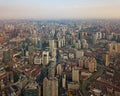 Aerial view of skyscraper and high-rise office buildings in Shanghai Downtown, China. Financial district and business centers in Royalty Free Stock Photo