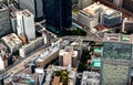 Aerial view of skyscrapers and expressways in Tokyo Japan