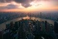 Aerial view of the skyscrapers of Pudong and huangpu River. Shanghai, China Royalty Free Stock Photo