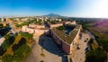 Aerial view of Sleeping area on the outskirts of the city. View of the Vesuvius volcano. Houses, streets and parked cars. Real Royalty Free Stock Photo