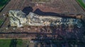 Aerial view Sleeping buddha in Wat Lokayasutharam, Phra Nakhon Si Ayutthaya, Thailand