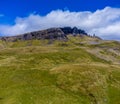 An aerial view of the slopes leading to the Old Man of Storr on the Isle of Skye, Scotland Royalty Free Stock Photo