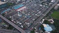 Aerial view of slums. Poor houses and roads in Bangna, Klong Toe