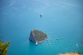 Aerial view of small Antalya Rat Island and diving boats in Mediterranean sea, Antalya, Turkey Royalty Free Stock Photo