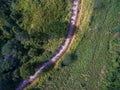 Aerial view of asphalt road in green trees and grass Royalty Free Stock Photo