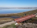Aerial view of Small bridge on Otay River next to San Diego Bay National Refuger in Imperial Beach, San Diego Royalty Free Stock Photo