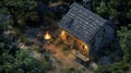 An aerial view of a small cabin in the woods, AI Royalty Free Stock Photo