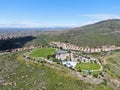 Aerial view of small community park in middle class neighborhood in the valley during sunny day Royalty Free Stock Photo