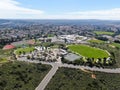 Aerial view of small community park in middle class neighborhood in the valley during sunny day Royalty Free Stock Photo