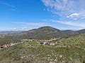 Aerial view of small community park in middle class neighborhood in the valley during sunny day Royalty Free Stock Photo