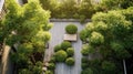 Aerial view of Small courtyard terrace, Simple green shrubs, High end design, Modern Royalty Free Stock Photo