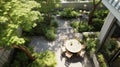 Aerial view of Small courtyard terrace, Simple green shrubs, High end design, Modern Royalty Free Stock Photo