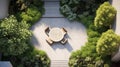 Aerial view of Small courtyard terrace, Simple green shrubs, High end design, Modern Royalty Free Stock Photo
