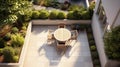 Aerial view of Small courtyard terrace, Simple green shrubs, High end design, Modern Royalty Free Stock Photo