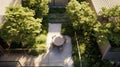 Aerial view of Small courtyard terrace, Simple green shrubs, High end design, Modern Royalty Free Stock Photo