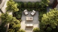 Aerial view of Small courtyard terrace, Simple green shrubs, High end design, Modern Royalty Free Stock Photo