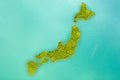 Aerial view small green island that shape looks like Japan