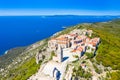 Aerial view of small historical town of Lubenice on the high cliff, Cres island in Croatia