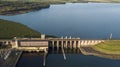 Aerial view of small hydroelectric plant on the tiete river