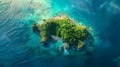 Aerial view of a small island with blue ocean and green islands Sea atmosphere