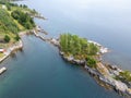 Aerial view of a small island on a lake near the mountains of Norway Royalty Free Stock Photo