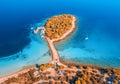 Aerial view of small island in sea bay at sunset in autumn Royalty Free Stock Photo