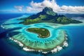 Aerial view of small island with white sand and turquoise ocean, Aerial View of Bora Bora Island and Lagoon, AI Generated