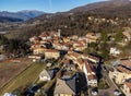 Aerial view of small Italian village Ferrera di Varese at winter season, situated in province of Varese, Italy