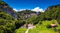 Aerial view of small monastery Vratna in Serbia under the big stone Royalty Free Stock Photo