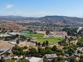 Aerial view of small neighborhood with dry desert mountain on the background in Moorpark Royalty Free Stock Photo