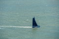 Aerial view of small sail boat in the Bay of San Francisco, California, USA.