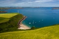 Aerial view of a small sandy bay in Wales