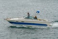 Aerial view of small speed boat in the Mission Bay of San Diego, California, USA. Royalty Free Stock Photo