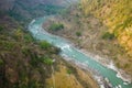 Aerial view of small suspension bridge in Nepal Royalty Free Stock Photo