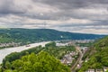 Aerial view of the small town Braubach and the Rhine Valley