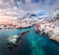 Aerial view of small village on the mountain in winter Royalty Free Stock Photo