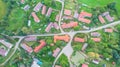 Aerial view of a small village.Top view of traditional housing estate in Czech. Looking straight down with a satellite image style
