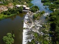 Aerial view on small wide waterfall