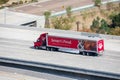 Aerial view of Smart and Final grocery store delivery truck driving on highway - San Diego, California, USA - 2020